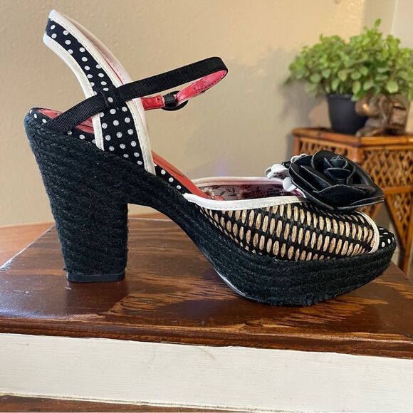 Poetic License Fancy Me Block Platform Heels Black Tan Red White Floral US 6 - Picture 6 of 15